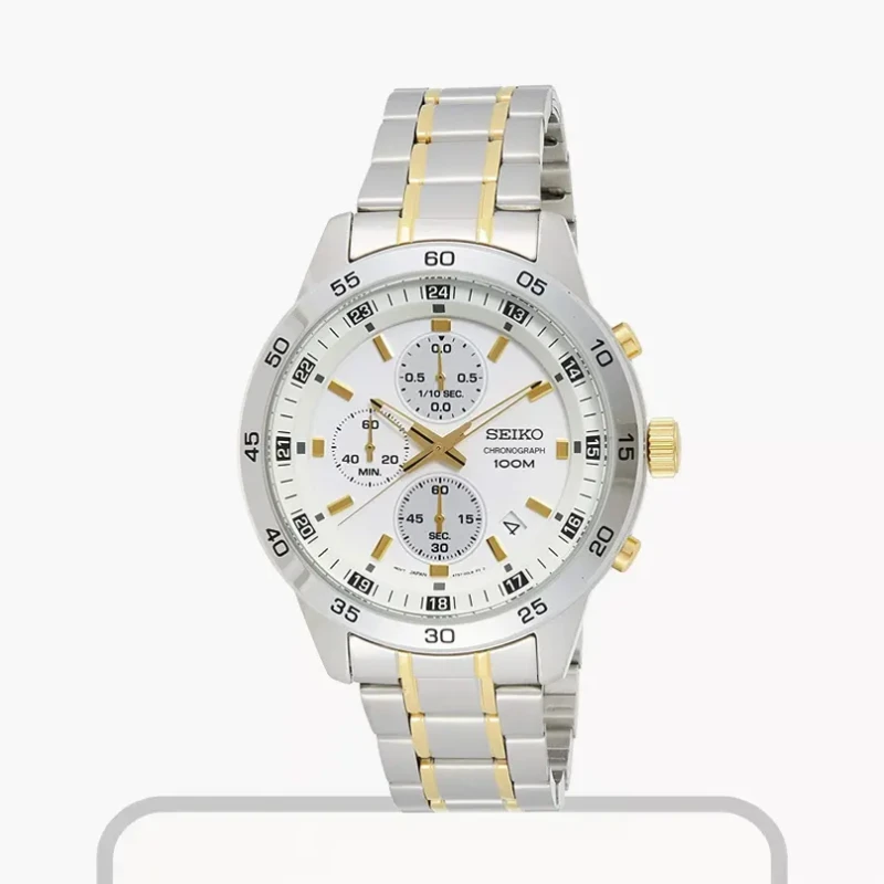 Seiko 5 Chronograph White Dial Two-tone Men's Watch- SKS643P1