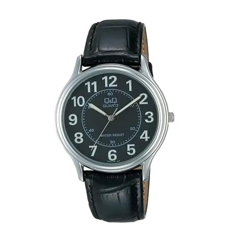 Q&Q Japan Quartz Black Dial Leathet Strap Ladies Watch- VG68J305Y